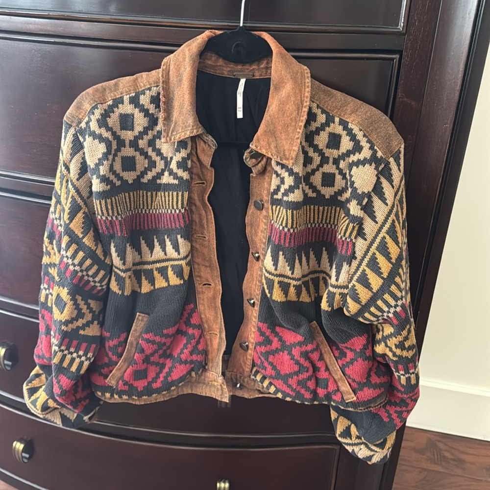 Free People We The Free Lakeside crochet denim sweater Jacket - Picture 8 of 16